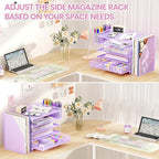OPNICE Desk Organizer, 5-Tier Paper File Organizer with Drawer & Pen Holder, Office Desk Accessories, Workspace Desktop Organizer for Office Supplies(Purple)