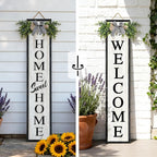 Double-sided Welcome Wooden Sign Stand with Magnetic-adhesive Wreath for Front Door, 47" Vertical Farmhouse Home Sweet Home Porch Sign, 2in1 Large Tall Porch Leaner Decor for Outdoor Patio Garden