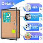 Magula 36"x24" Enclosed Bulletin Board Tamper-Proof Dispaly Case, Black Aluminium Frame, Shatter Resistant Lockable Bulletin Board, Enclosed Cork Board for School, Office,Commercial,Hospital etc