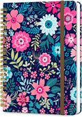 DHGPTS Spiral Journal Notebook, A5 Cute Notebooks for Women Men, College Ruled Hardcover Notebook for Work & Note Taking, 60 Pages Double-Wire Journals for Writing, Cute Purple Flowers