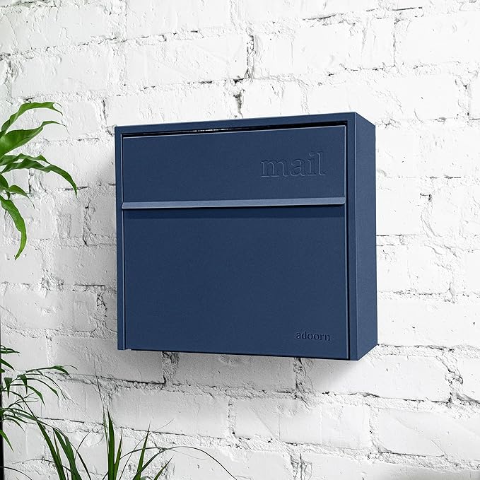 Wall Mount Mailbox - Small, Anti-Theft Locking Mailbox, Weatherproof Mailboxes for Outside The House, 13.5" H x 15" L x 5.5" D (Navy)