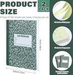 Affrolling 2 Pack Carbonless Lab Notebook Carbon Copy 8.5'' x 11'' 50 Set of Pages 100 Pages Total Laboratory Engineering Chemistry Computation Notebook Science Grid Coil Binding(Dark Green and White)