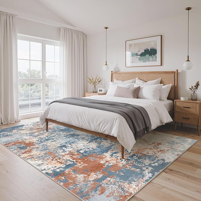 GENIMO Washable Rugs 8x10 Area Rugs for Living Room Bedroom, Modern Lightweight Rug Ultra Soft Indoor Area Rugs 8x10 for Dining Room, Low Pile Carpet with Non Slip Backing, Blue Red