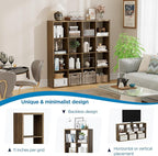 Jpiziso 16-Cube Storage Organizer Bookcase, Thick Frame Wood Grain Storage Shelf, Rectangular Cube Open Back Display Unit, 48.8x9.4x48.8 Inches for Living Room, Bedroom, Home Office, Natural Brown