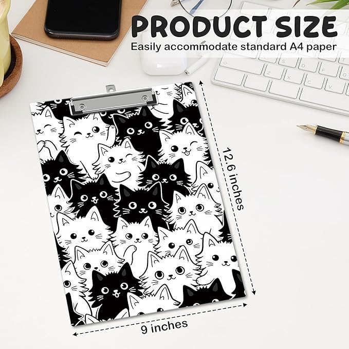 APIILVPQ Cat Clipboard, Cute Clipboards with Low Profile Clip for Office School Use, Cat Lover Gifts Wooden Clip Boards for Nurses Teachers Students - B09