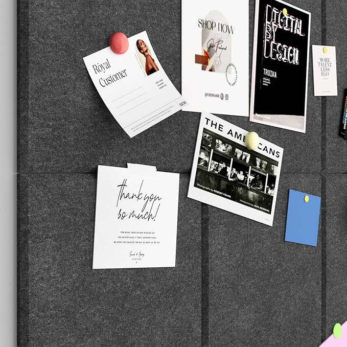 Baysola Large Cork Boards for Walls – 36" x 24" Self Adhesive Felt Wall Tiles, Ideal for Office Black Bulletin Board, Easy to Install Pin Board Photo Board