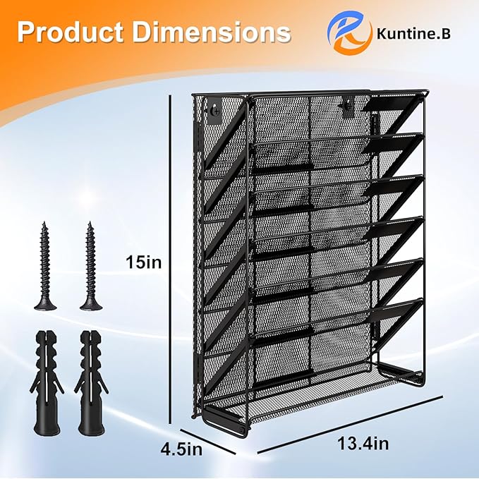 Kuntine.B Wall File Organizer (Black, 7 Tier 2 Pack)