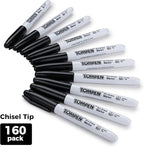 TOMPEN Dry Erase Markers Black,160 Bulk Pack Chisel Tip,Low Odor Quick-Drying Whiteboard Markers for Office Home School Writing Planning