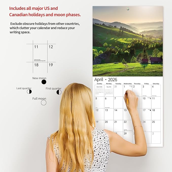 2026 Wall Calendar,Calendar 2026, July 2025 - December 2026, Wall Calendar Seasons In Bloom, 12" x 24" Opened,Full Page Months Thick & Sturdy Paper for Gift Perfect Calendar Organizing & Planning