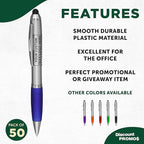 DISCOUNT PROMOS Custom Stylus Ballpoint Pens Set of 50, Personalized Bulk Pack - Black Ink, Great for Office, School, Business, Tradeshows, Events - Blue