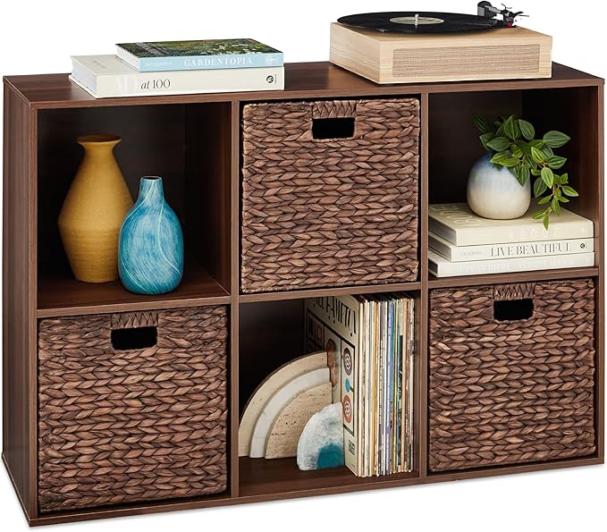 Best Choice Products 6-Cube Storage Organizer, 13.5in Shelf Opening, Bookcase, Display Shelf, Customizable w/ 3 Removable Back Panels – Walnut