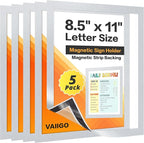 VAIIGO 5Packs Magnetic Frames for Refrigerator - 8.5x11 Magnetic Sign Holder with Metal Surface - File/Paper/Document Holder & Photos/Picture/Poster Frame for Home/Office (Silver)