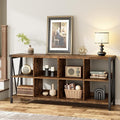 GarveeHome 8 Cube Storage Organizer Bookshelf, 3 Tier Metal Horizontal Bookcase, 62 in Console Bookshelf, Industrial Storage Bookcase for Entryway, Long Low Bookshelves for Living Room-Retro Brown
