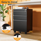 INTERGREAT 3 Drawer File Cabinet, Metal Filling Cabinets with Lock, Locking Office Mobile Cabinet with Wheels for Legal/Letter Size, Under Desk, Assembled, Black