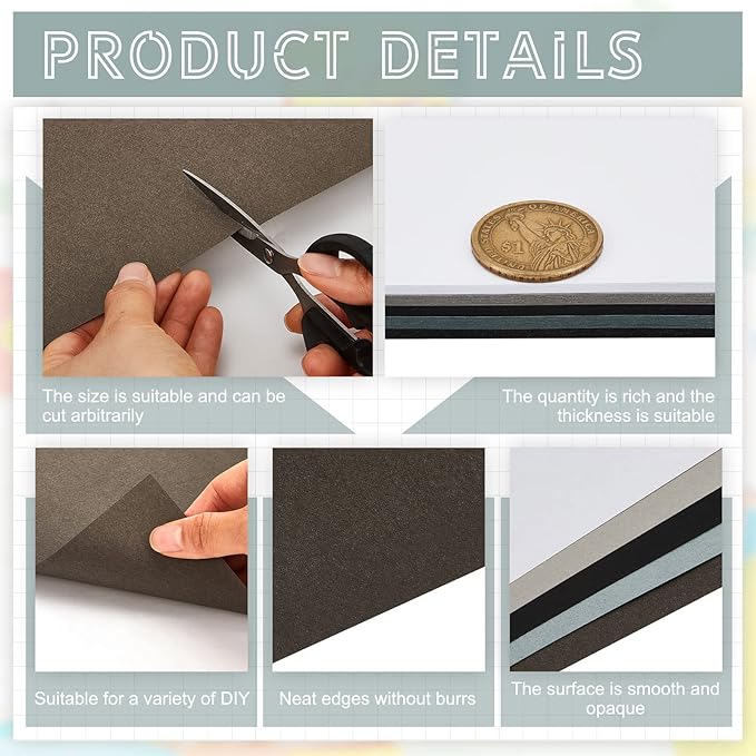 Sinmoe 100 Sheets 5 Shades Cardstock Paper 8.5 x 11 Inches 180gsm Solid Core Printer Paper for Scrapbooking DIY Arts Crafts Making Office Home Supplies (Black,White,Gray)