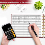 HAUTOCO Hardcover Accounting Ledger Book for Small Business Bookkeeping Horizontal Money Expense Tracker Notebook with 2 Storage Pouch, Personal Columnar Log Journal 10.78 x 8'', Cherry Red