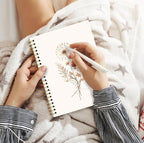 JWVK Boho Floral Spiral Notebook, Rustic Neutral Flower Herbs Notebooks for Note Taking, Cottagecore Wildflower Botanical Journal for Women, Boho Office Supplies, 5.5x8.3 Inch