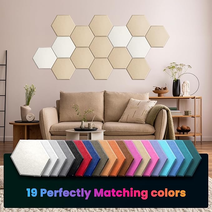 Acoustic Panels 12 Pack Soundproof Wall Panels, 14" X 12" X 0.4" Sound Proof Panles, High-Density Wall Decoration Sound Absorbing Panel, Hexagon Wall Panel for Home Office with Self-Adhesive-Brown