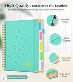 Spiral Notebook Journal with Removable Dividers Tabs, 300 Pages Hardcover Leather 5 Subject College Ruled Notebook, 6.1"x8.2" Large A5 Lined Journal for Women Men Spiral Notebook for Work School,Teal