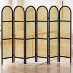 Svimi Room Dividers and Folding Privacy Screens, 5.6 Ft Double Hinged Rattan Partition Freestanding Wall Room Divider for Home - 6 Panels (Black)