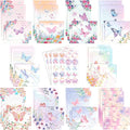 TaoBary 160 Pcs Stationery Paper Set 50 Double Sided Stationery Papers with 50 Matching Envelopes and 60 Round Dot Sticker, 10 Design(Watercolor Butterfly,5.5 x 8.25 Inch)