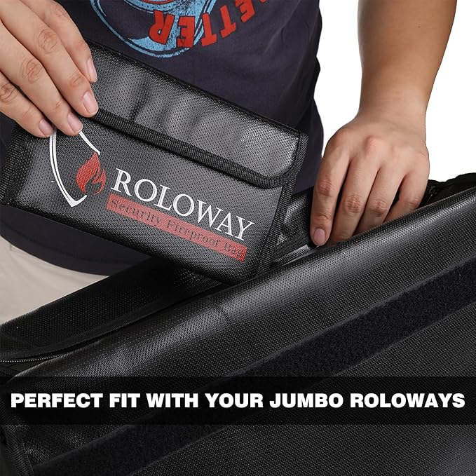 ROLOWAY Small Fireproof Bag (5 x 8 inches), Non-itchy Fireproof Money Bag for Cash, Valuables, Passport, Currency & Keys (2-Pack Black)