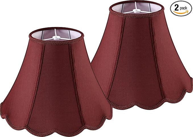 GOSO Scallop Burgundy Lamp Shades Set of 2 Medium Red, Bell Lamp Shade for Table Lamp,Floor Lamps Replac Braids with Petal Edges, 6×13×9.8 Inch Spider Easy Assembly Art Decor Shades for Bedroom