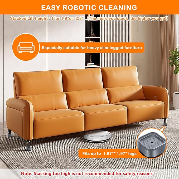 shouwuhho 32 Pack Furniture Risers Adjustable Bed Risers Heavy Duty Lifts Height 1", Square Stackable Bed Risers 1, 2 or 3 Inch for Desk Leg Table Couch Sofa Chair Bed Frame Legs Dorm, Gray