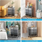 GLACER 15 Drawers Rolling Cart, Storage Cart with w/Removable Drawers & Steel Frame, Multipurpose Organizer Cart w/Sleek Handle, Utility Cart on Lockable Wheels for Home, School, Office (Grey)