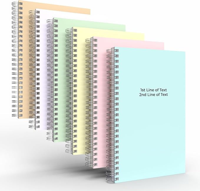 Custom Spiral Notebook Journals with Pastel Colored Covers - 6 Pack of 5" x 8" – College Ruled, Hard Cover, 50 Sheets Per Book – For Journaling, Office, School Supplies, etc.