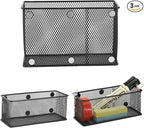 Neudeco Locker Shelf Organizer, Magnetic Pencil Holder, Metal Storage Basket for Whiteboard, Refrigerator, Ideal Cabinet for School, Black (Pack 3M)