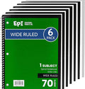 EPI Spiral Notebook | Wide - 70 Sheets, Durable Spiral Binding | 10.5 x 8 in | Classroom Supplies | School, Office, Note Taking, Journaling - 6 Pack