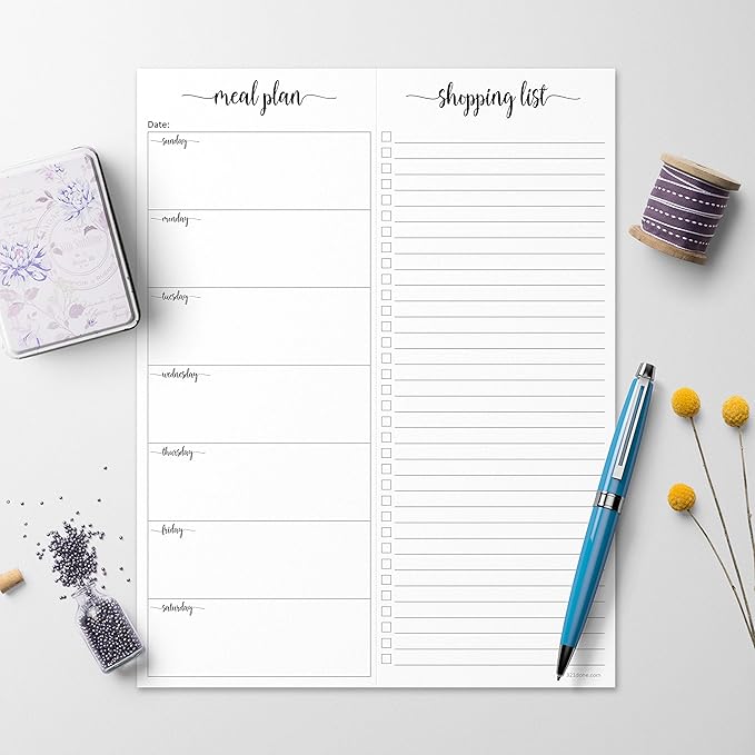 321Done Meal Planning Notepad - Made in USA - Large Letter Size (8.5x11) Weekly Menu Planner Tear-Off Simple Shopping List Meals Groceries Grocery List Memo Pad - Perforated Sunday Start