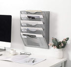 EasyPAG Hanging Wall File Organizer, 5 Pocket Wall Mounted Mail Organizer, Vertical Document Folder Holder with Nametag Label, Space Saving Paper Storage Magazine Rack for Office Home School, Silver