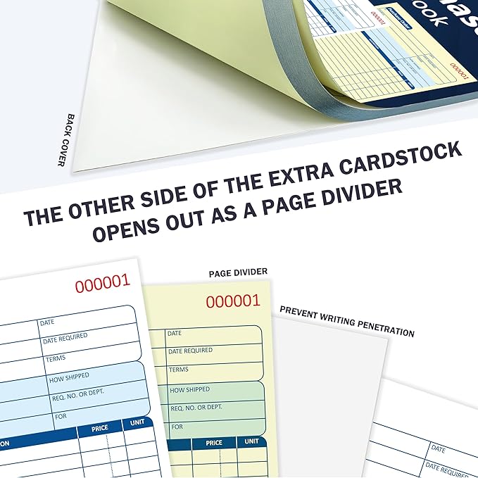 100 Sets Purchase Order Book 5-9/16 x 8-7/16 Inches 2 Part Carbonless Copy Numbered Spiral Bound Purchase Order Forms Receipt Book Invoice Book for Small Business Office (2)