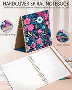 DHGPTS Spiral Journal Notebook, A5 Cute Notebooks for Women Men, College Ruled Hardcover Notebook for Work & Note Taking, 60 Pages Double-Wire Journals for Writing, Cute Purple Flowers