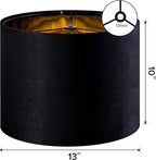 GO&SO Black Velvet Lamp Shades Set of 2 Medium Drum Lampshades -13" Top x 13" Bottom x 10" High(Spider) Traditional Fabric Lamp Shade for Table Lamps - Replacement Lampshade - Assembly Required