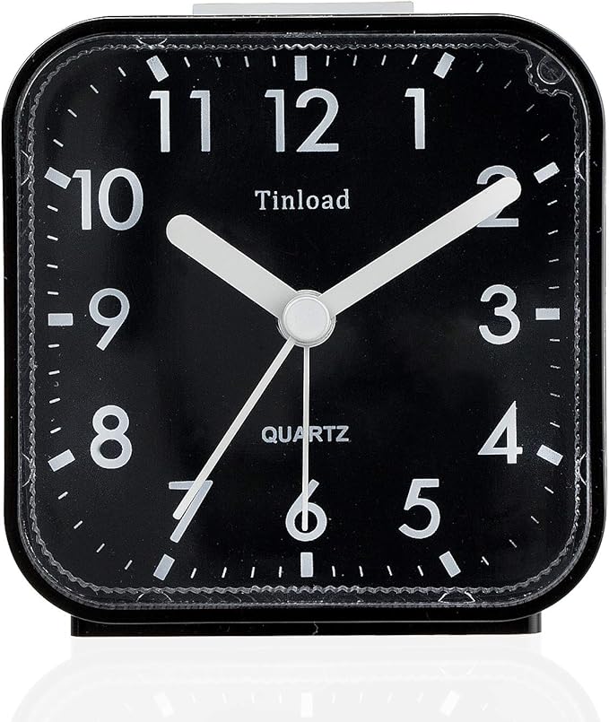 Tinload Small Battery Operated Analog Travel Alarm Clock Silent Non Ticking, Gentle Wake, Ascending Beep Sounds, Snooze,Lighted on Demand, Easy Set
