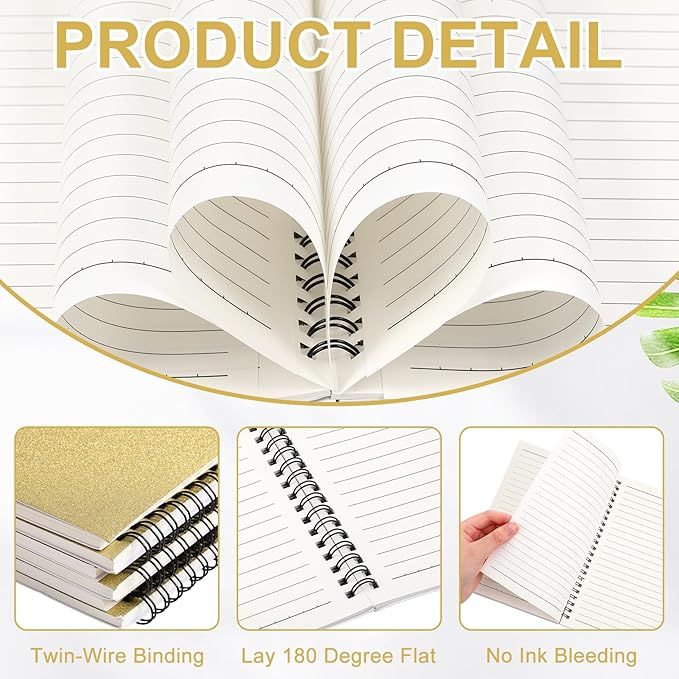 Yahenda Spiral Notebook Bulk A5 Journal Lined 8.3'' x 5.5'' Writing Composition Paper Small Notepad Subject Notebook for Students Office Business Back to School Supplies(Light Gold,6 Pcs)