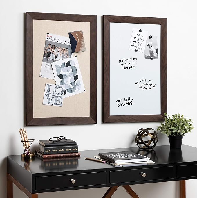 DesignOvation Beatrice Framed Magnetic Dry Erase Board, 18x27, Walnut Brown