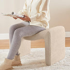 Modern Boucle Ottoman, Vanity Stool Chair, Foot Stool with Wooden Legs Sofa Bench Footstool Extra Seat for Vanity, Makeup Room, Living Room, Entryway, Set 2, Camel