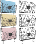 YBING Wall File Organizer Mesh Hanging Wall-mount Files Holder 6 Pack Hanging Wire Magazine Rack and Mail Holder with Hooks Office Wall Organizer for Papers Folders Files Clipboard Black