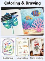 AEDAGA 60 Colors Dual Tip Brush Pens, Fine Felt Tip and Brush Tips Colored Pens for Adults, Coloring Markers for Coloring Book Bullet Journaling Note Taking Hand Lettering