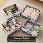 PRANDOM Storage Bins with Lids [3-Pack] Linen Fabric Foldable Storage Boxes Organizer Containers Baskets Cube with Cover for Bedroom Closet Office Grey&White（11.4X8.6X6.7