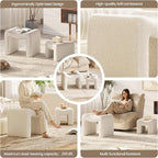 ZYKZYK Ottoman Set of 2, Plush Velvet Vanity Seats with Modern Foot Rest, Backless Stool Pair for Bedroom, Living Room & Makeup Dressing Table(2-in-1) White