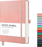 RETTACY Bullet Dotted Journal Notebook, 256 Pages, A5 Medium Size (5.7'' × 8.3''), Leather Hardcover, 120 GSM Thick Paper, for Bullet Journaling, Planning, Tracking (Pink)