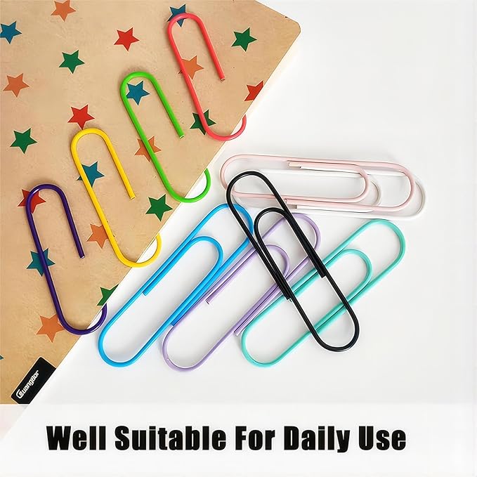 CasaVibe 50 Pack 4 Inches Jumbo Paper Clips, Vinyl Coated Multicolored Extra Large Mega Paperclips, Colored Binder Clip for Office School Document Organizing Office Supply Accessories
