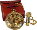 Handcrafted Vintage Brass Sundial Compass – Antique Nautical Sun Clock with Leather Case – Engraved Collectible Brass Compass Gift for Men - Nautical Gifts for Men, Best Anniversary Vintage Gifts