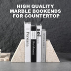 Karibiber Marble Bookends for Heavy Books, Decorative Book Ends for Shelves, Beige Stone Durable and Heavy-Duty Book Ends for Hardback Books & CDS, Unique Book Stopper & Holder, Set of 2