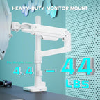 ARES WING Heavy Duty Monitor Arm with USB A/C, Tall Ultrawide Monitor Arm for 17 to 49 inch Screen, Holds 44 lbs, Adjustable Gas Spring Desk Mount, White